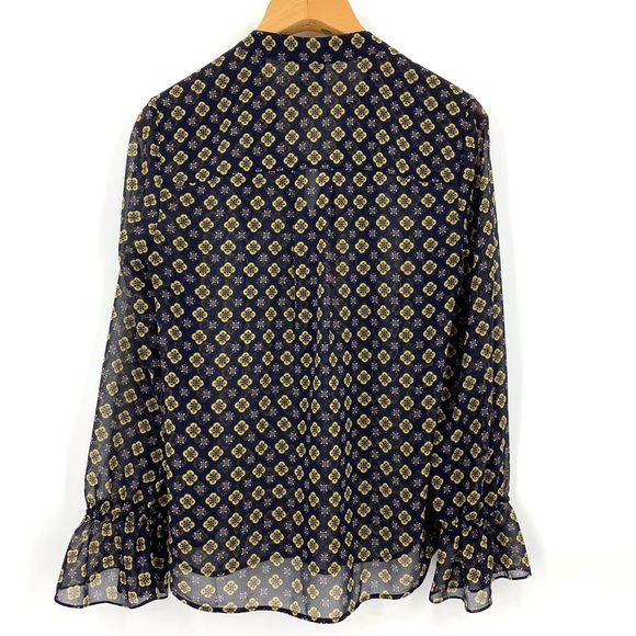 Cabi Mosaic Blouse # 3772, Medallion Print Collarless Bell Sleeve Blouse, Medium - Picture 13 of 16